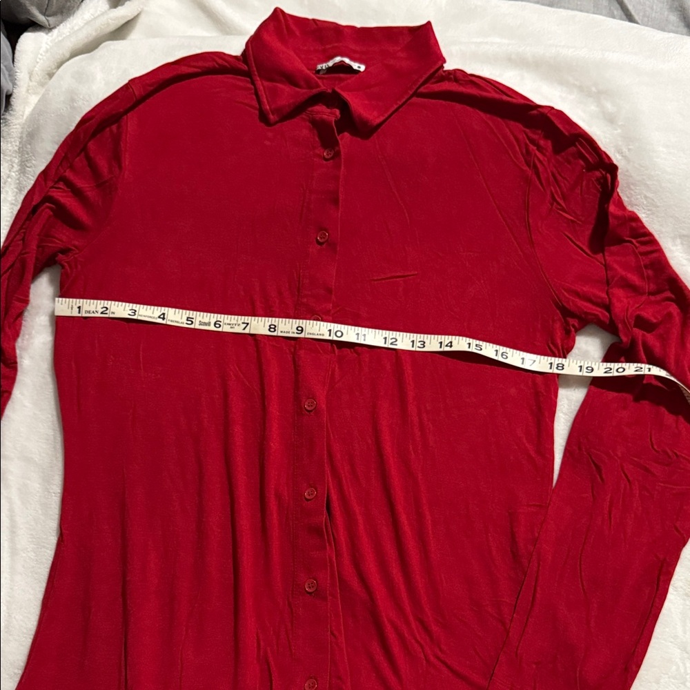 Red  Long-Sleeve Button-Up Shirt